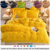 Foto van geel 5set fluffy fleece beddengoed met 6 kleine foto's van de andere kleuren.