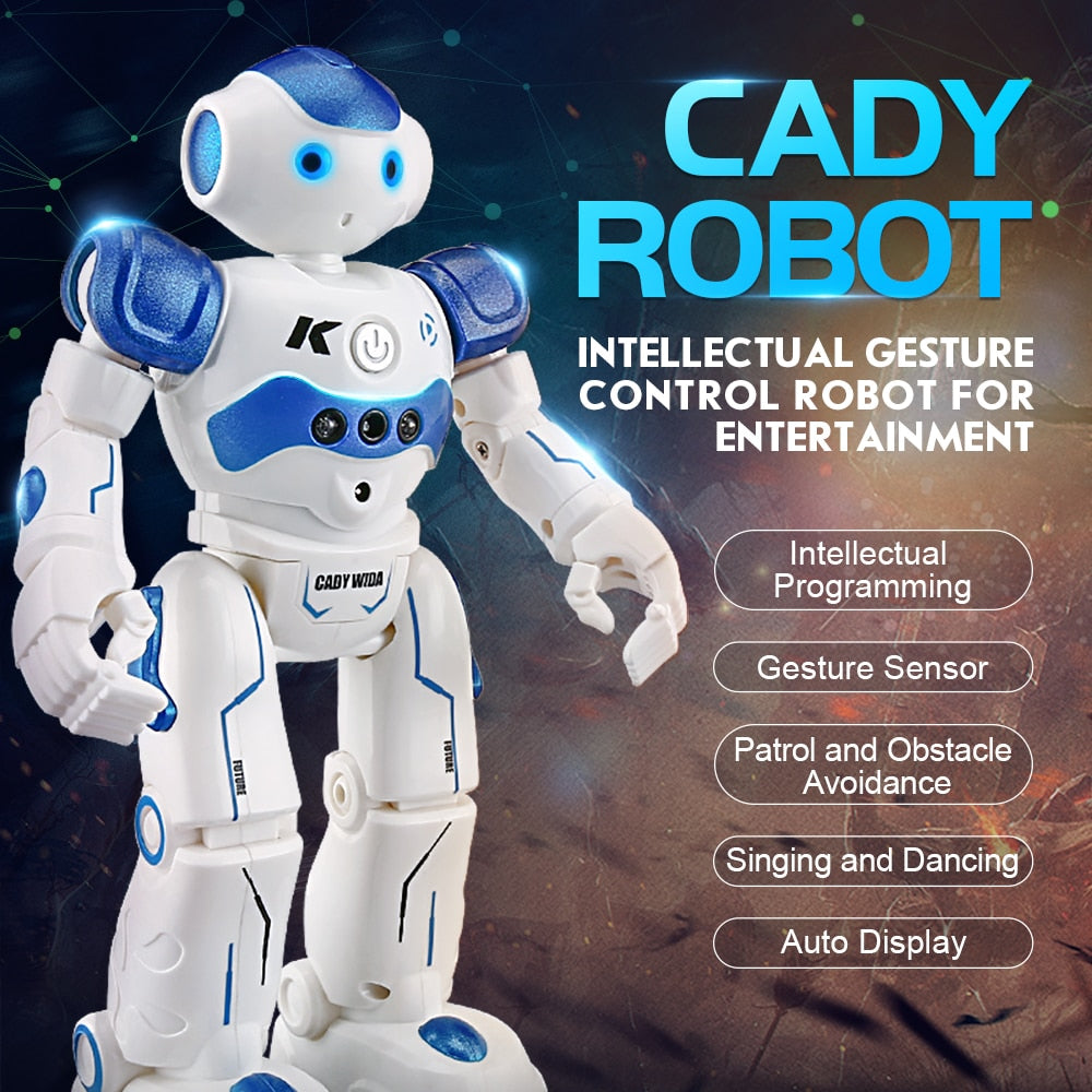 Arlock slimme  kinderrobot, witte en blauwe interactieve speelgoedrobot met gebarenbesturing en verschillende functies