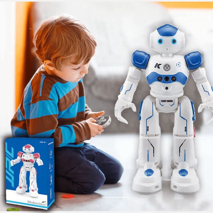 Arlock kinderrobot, witte en blauwe interactieve speelgoedrobot met gebarenbesturing en meerdere functies voor kinderen.