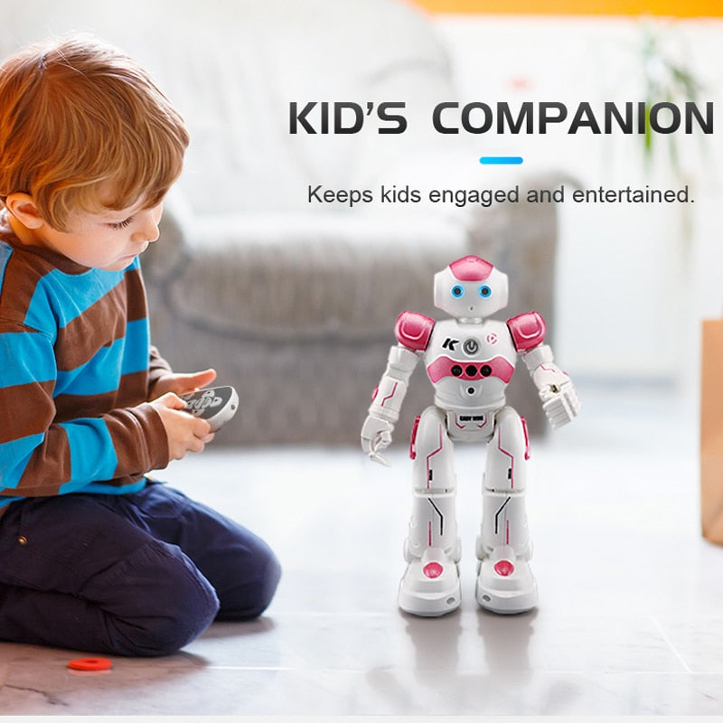 Roze en witte Arlock kinderrobot biedt plezier en leren voor kinderen
