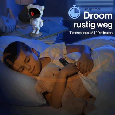 Kind slaapt met AstroNaut Galaxy Projector en timer