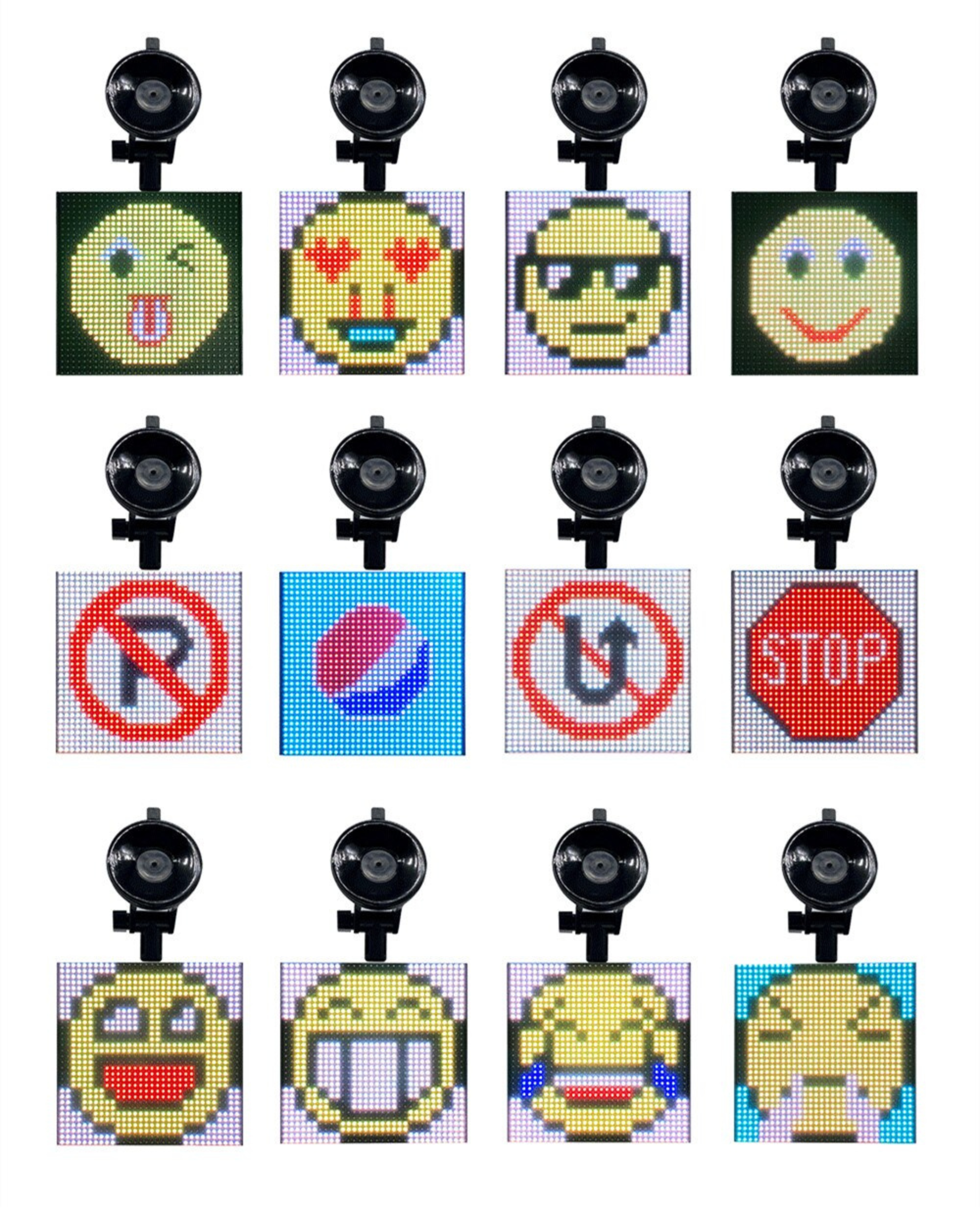 Variaties AutoPixel emoji's voor in je auto op witte achtergrond.