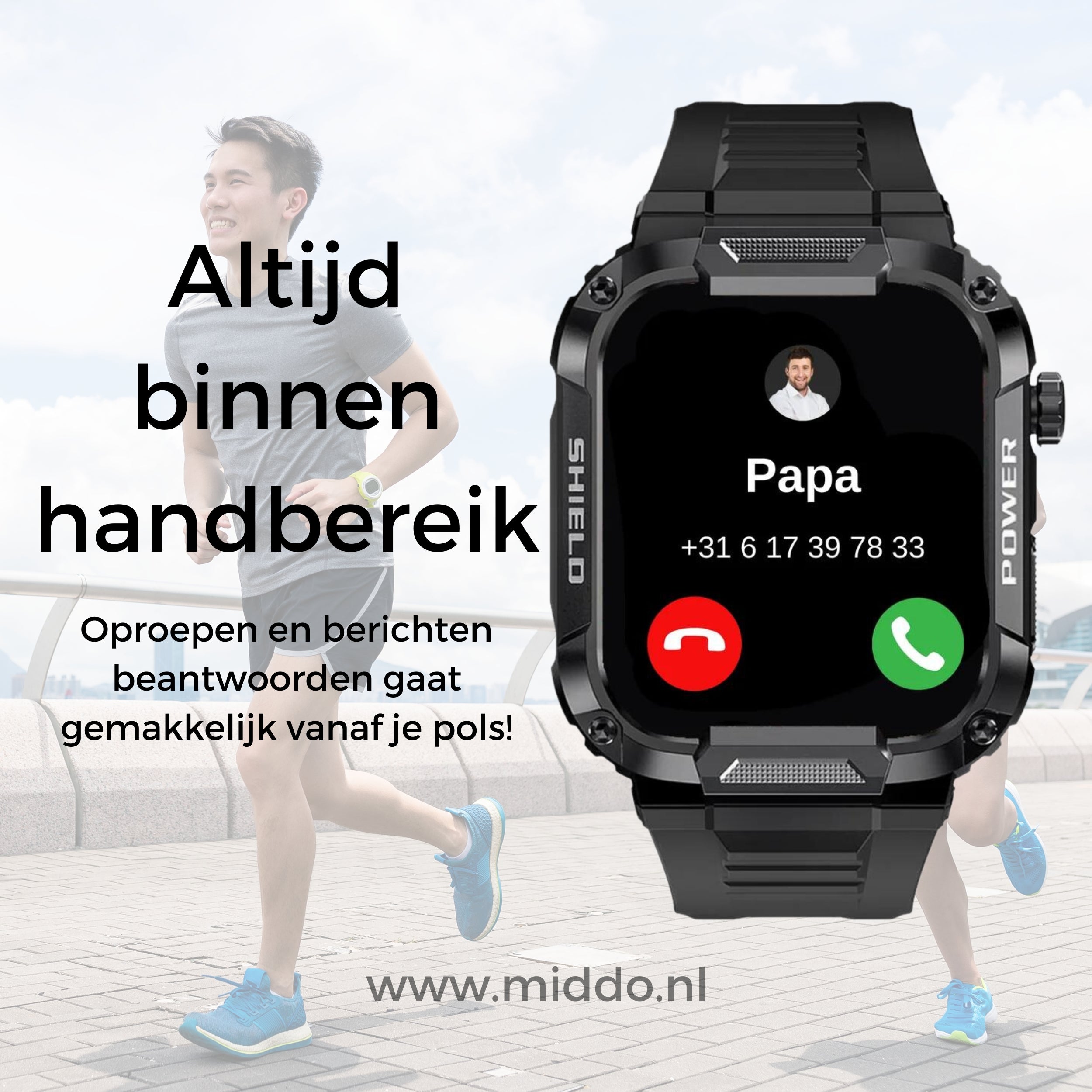 Galaxy Armor Smartwatch Pro Bellen en berichtgeving zwart www.middo.nl