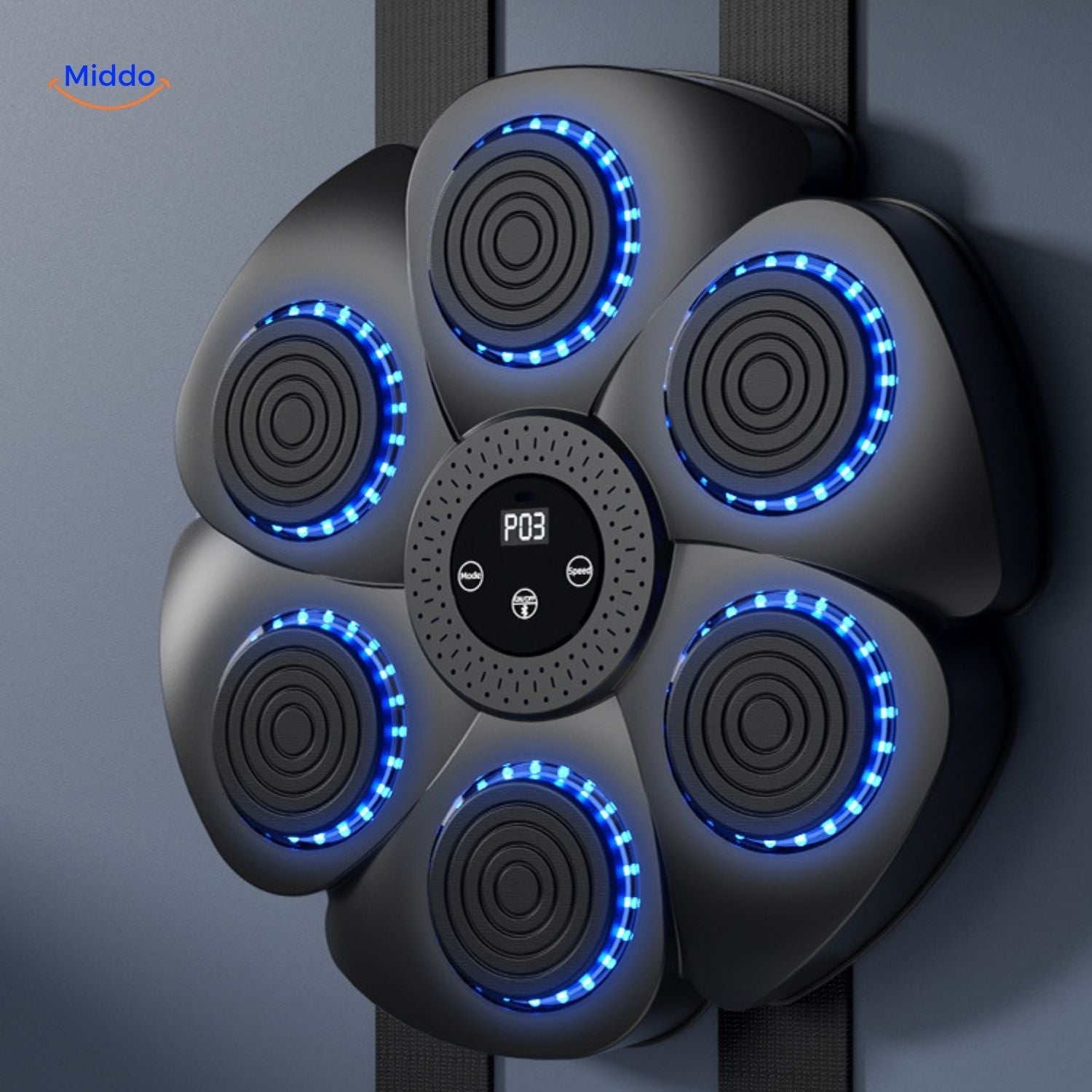 BoxPro Smart Boksmachine rond met blauwe leds en zes sensoren www.middo.nl