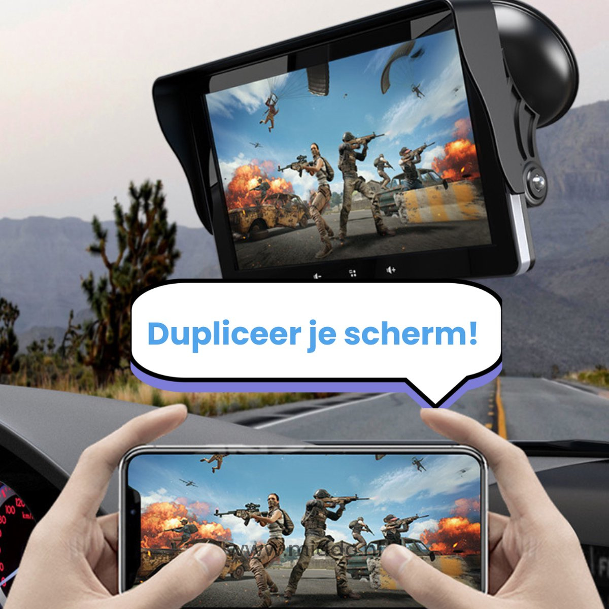 CarPlay met een tekst van dupliceer je telefoonscherm op je Carplay.