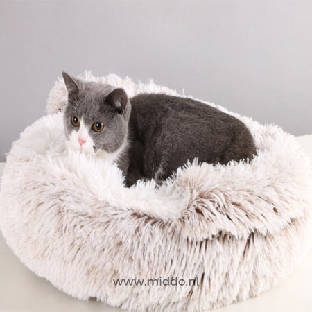 Kat in comfortabel lichtbruin huisdierbed SoftSnuggle