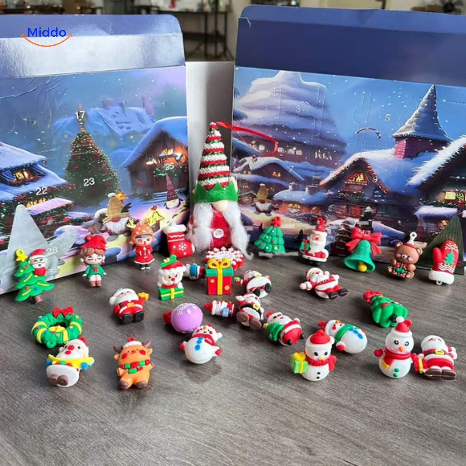 FestiveFrights Pluche Kalender kerstfiguurtjes met advent kalender sfeer www.middo.nl