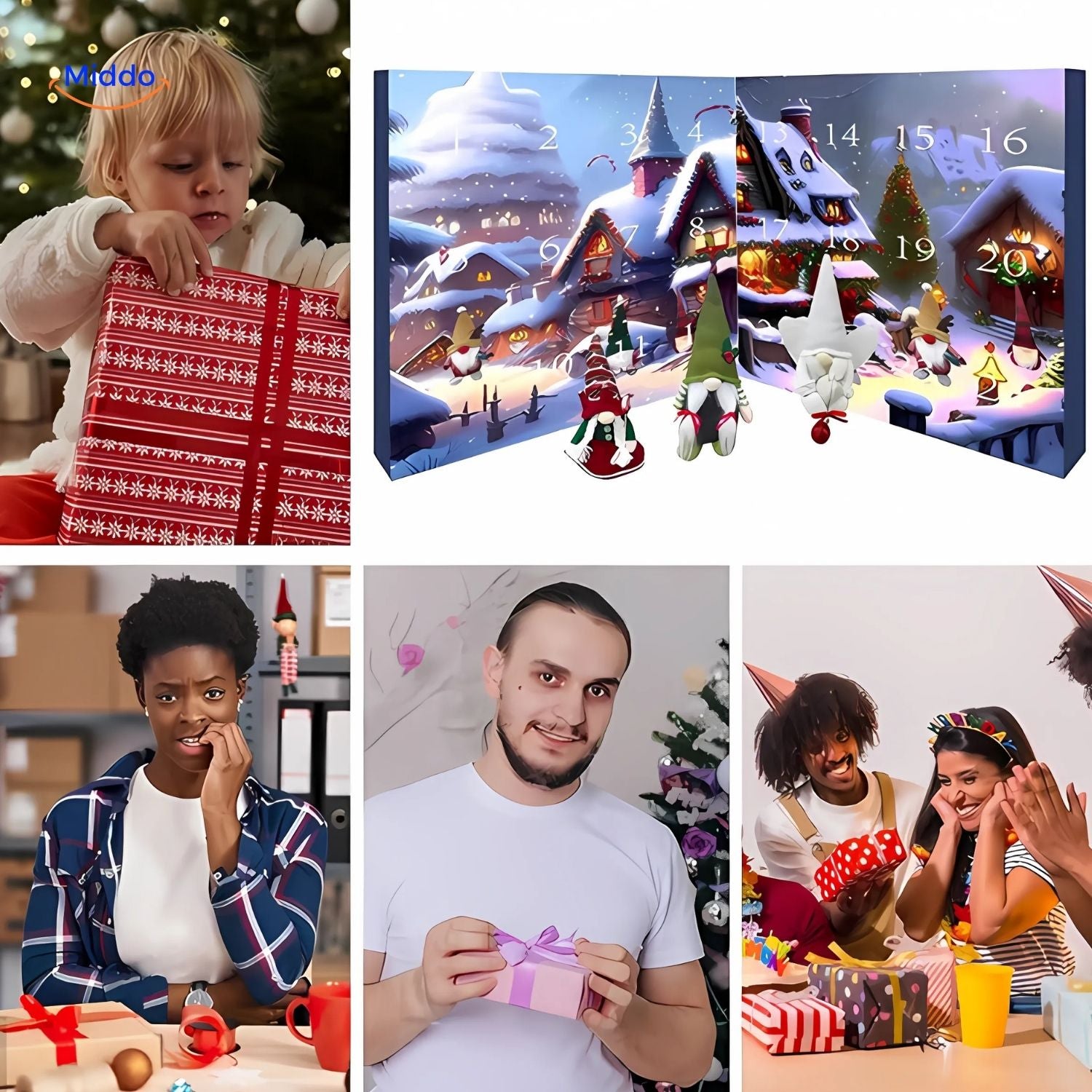 FestiveFrights Pluche Kalender kinderen pakken kerstcadeau uit met advent kalender www.middo.nl