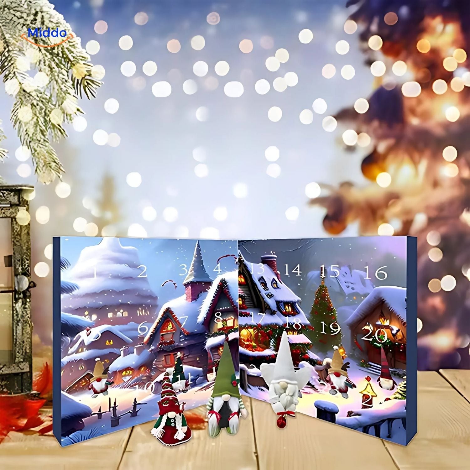 FestiveFrights Pluche Kalender winter scene advent kalender met miniatuur poppen www.middo.nl