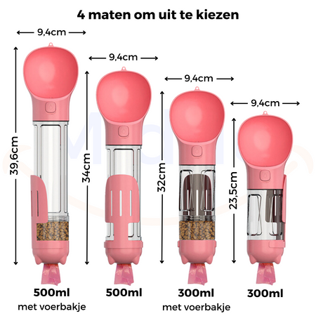 Roze FurryFeeder met afmetingen aangegeven