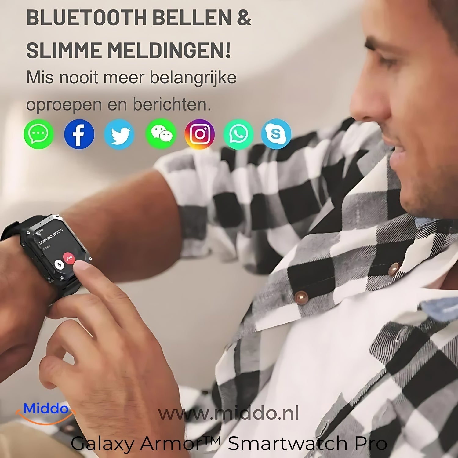 Mis nooit meldingen met de Glaxy Armor Smartwatch van Middo.nl