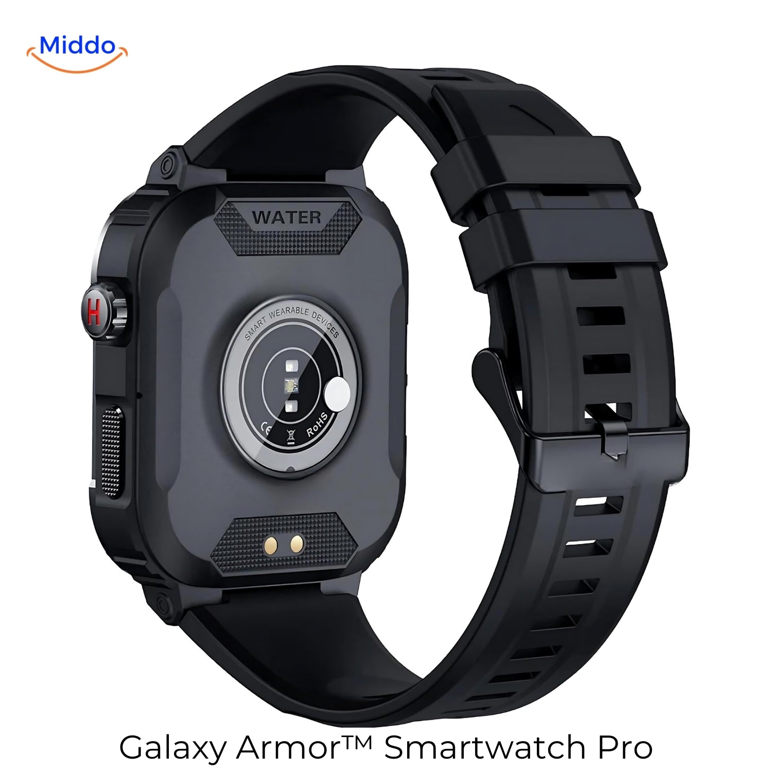 Galaxy Armor Smartwatch Pro voor IOS en Android zwart achterkant www.middo.nl