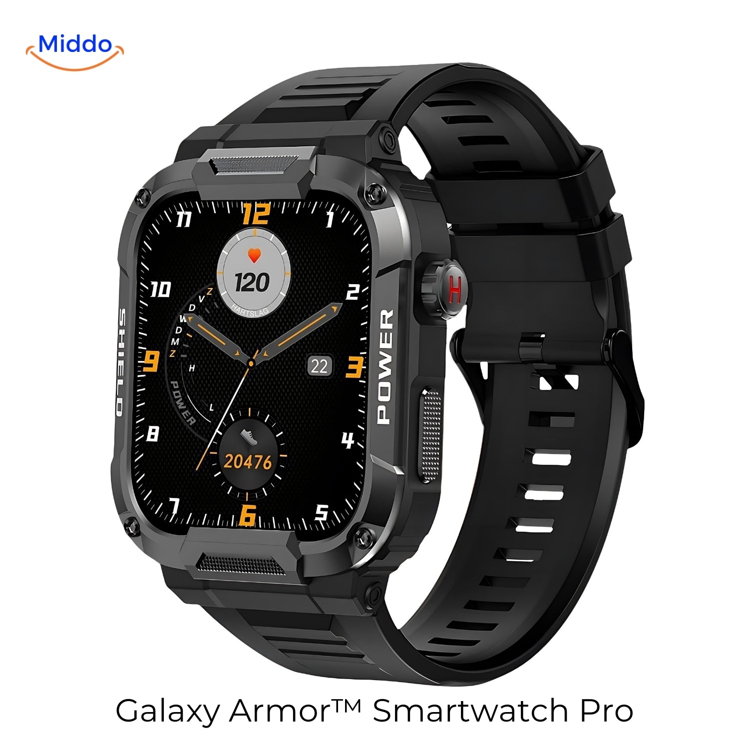 Galaxy Armor Smartwatch Pro voor IOS en Android zwart www.middo.nl
