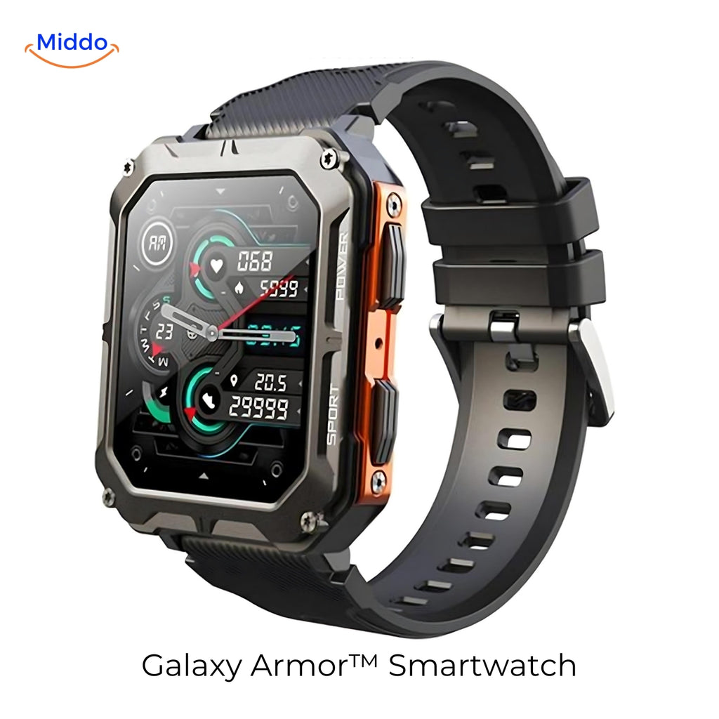 Galaxy Armor Smartwatch voor IOS en Android Zwart Oranje www.middo.nl