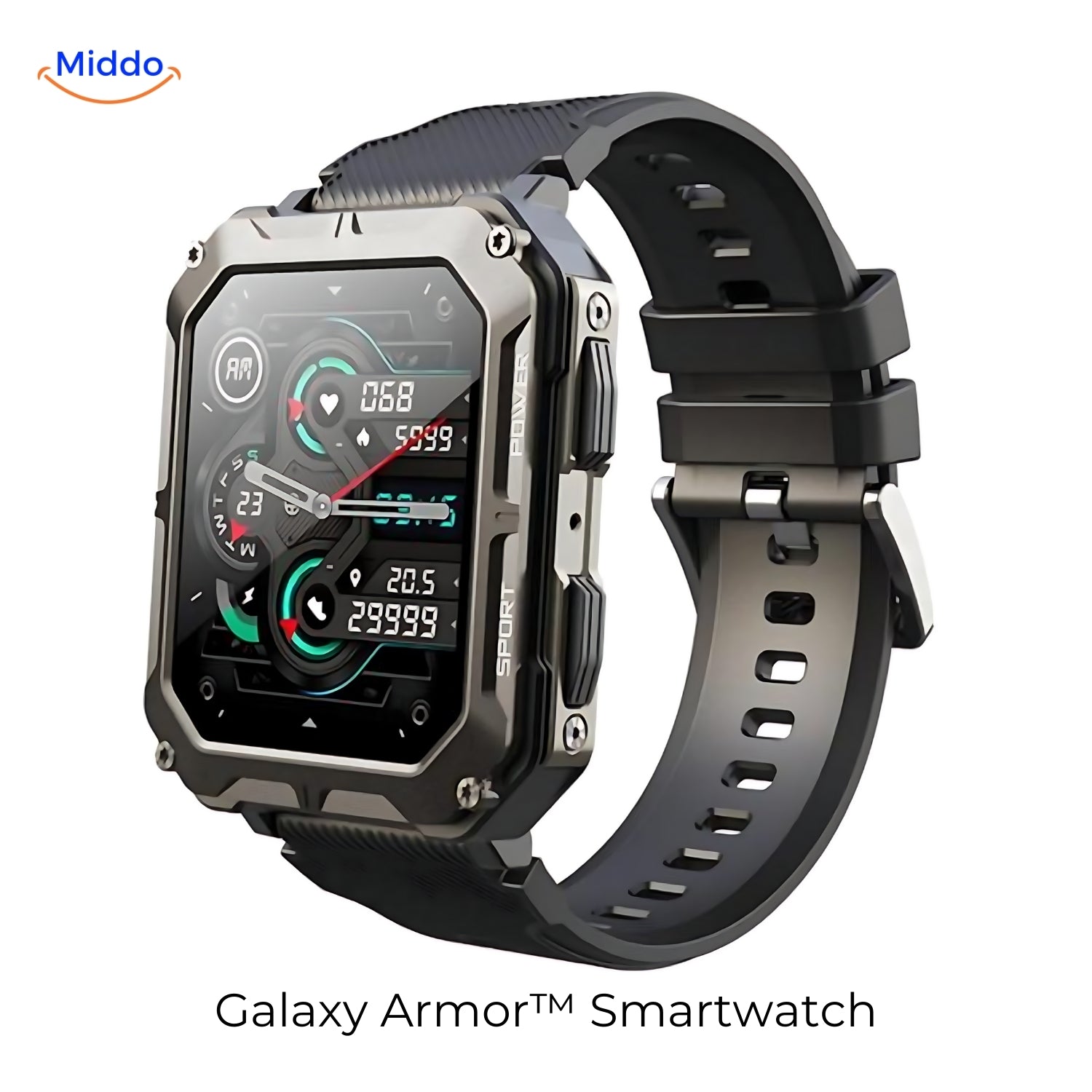 Galaxy Armor Smartwatch voor IOS en Android Zwart www.middo.nl