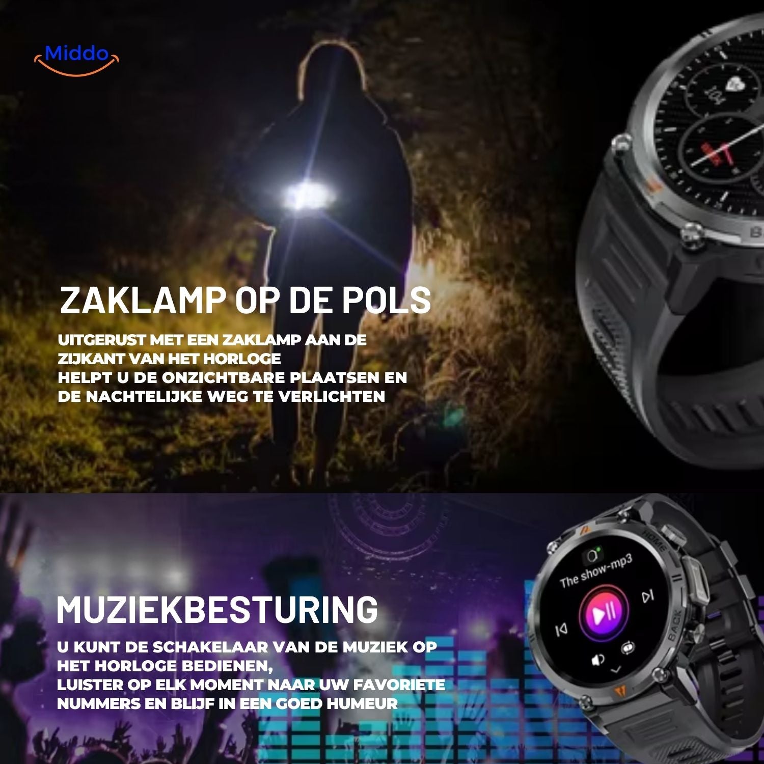 GlowTrack Horloge Zaklamp Watch