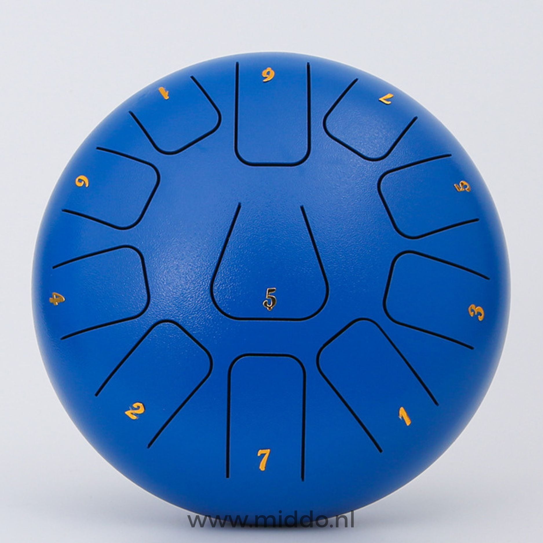 Blauwe steel tongue drum van 15 cm met cijfers