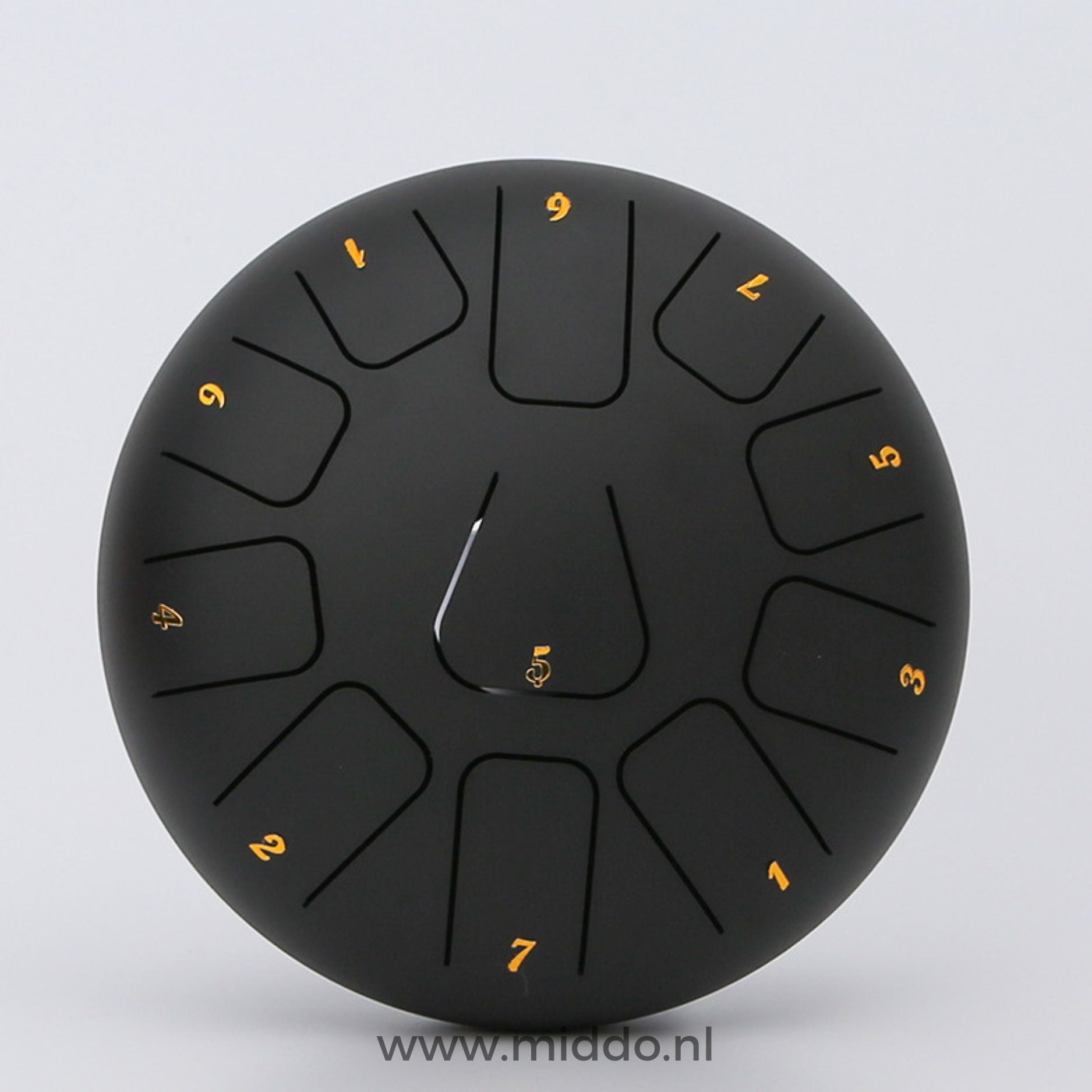Zwarte steel tongue drum van 15 cm met cijfers