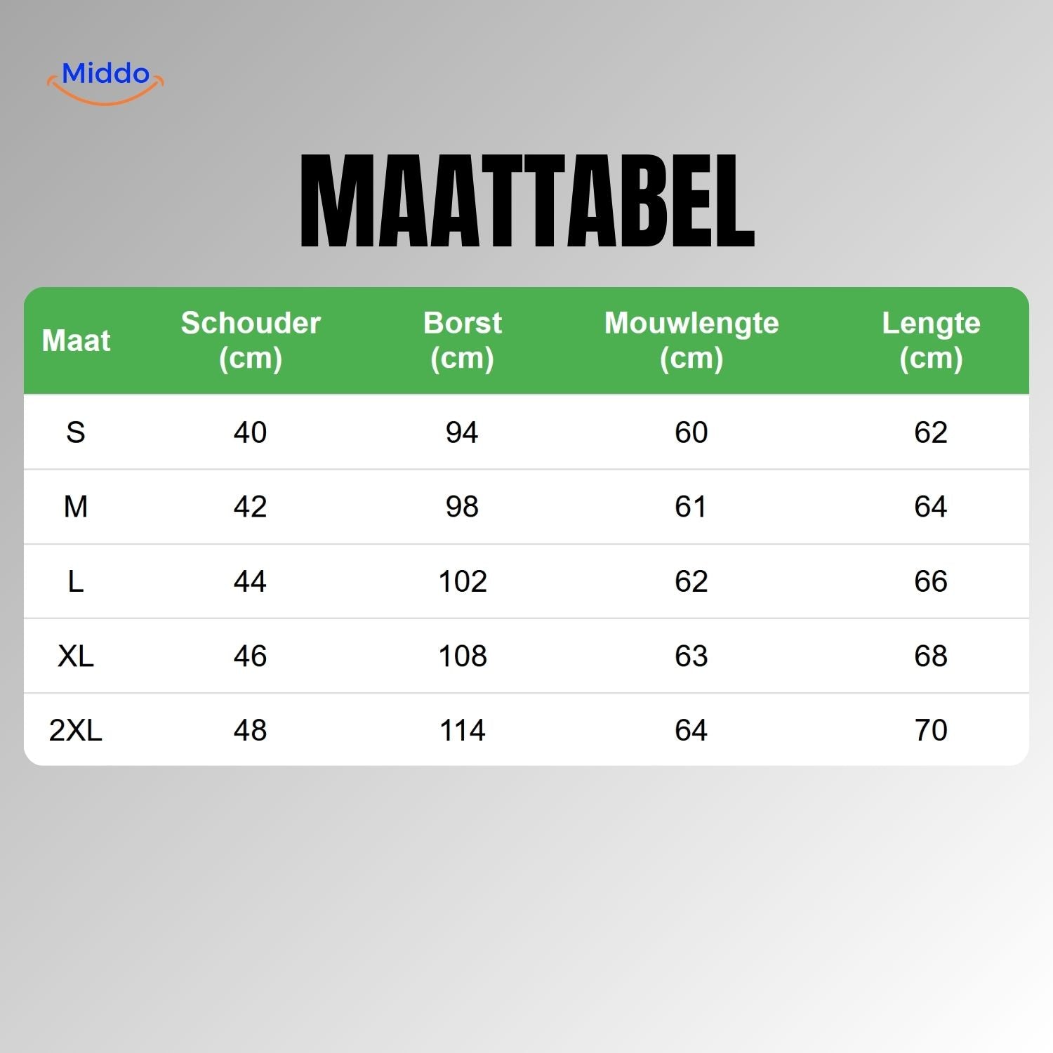 Jingle Knit Trui maattabel schouder borst mouw lengte www.middo.nl