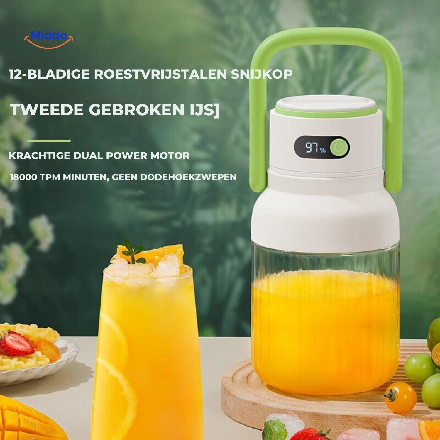 JuiceX draadloze blender met krachtige motor voor sappen www.middo.nl