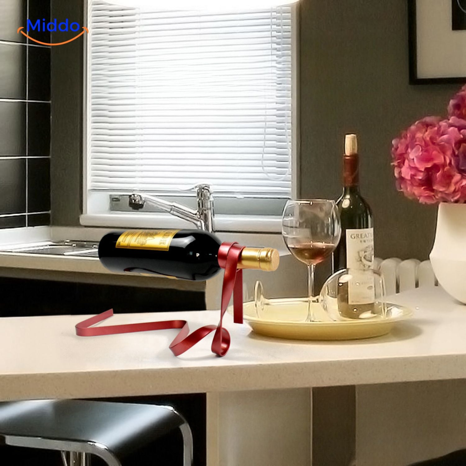 Luxura WineRack detailed red ribbon wine display