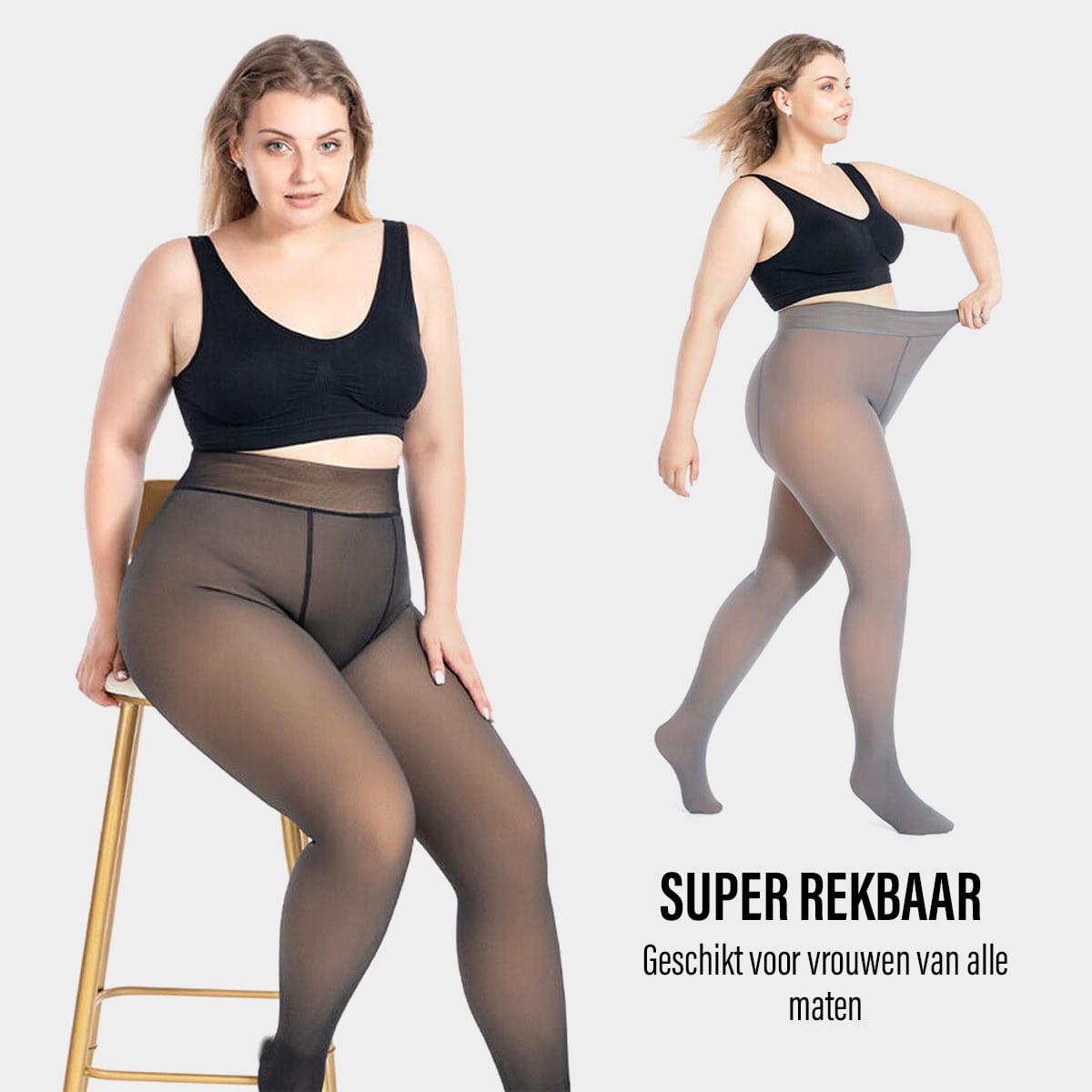 Plus-size vrouw draagt super rekbare fleece panty