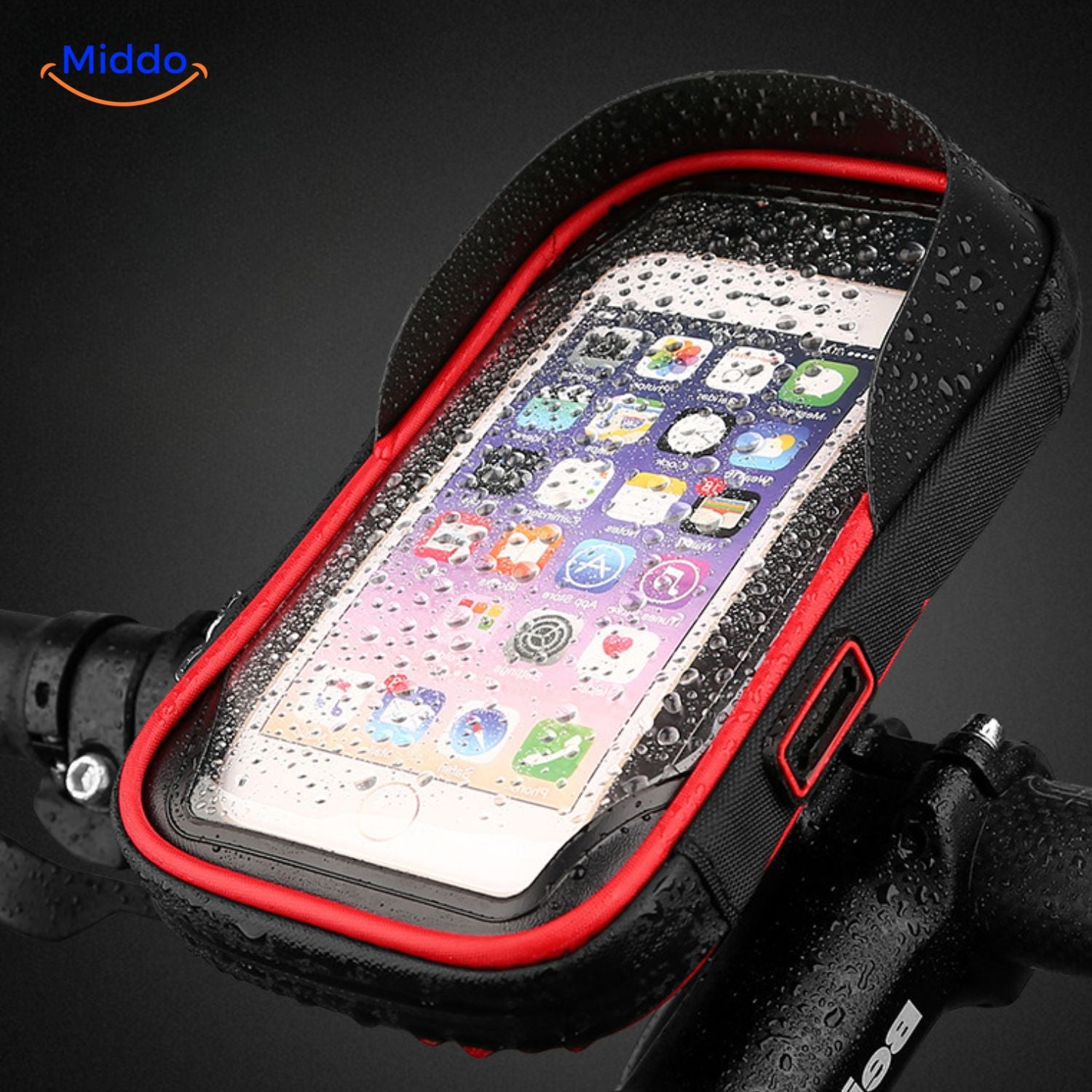 MotoGrip Houder smartphone hoesje met rode afwerking en waterdichte bescherming