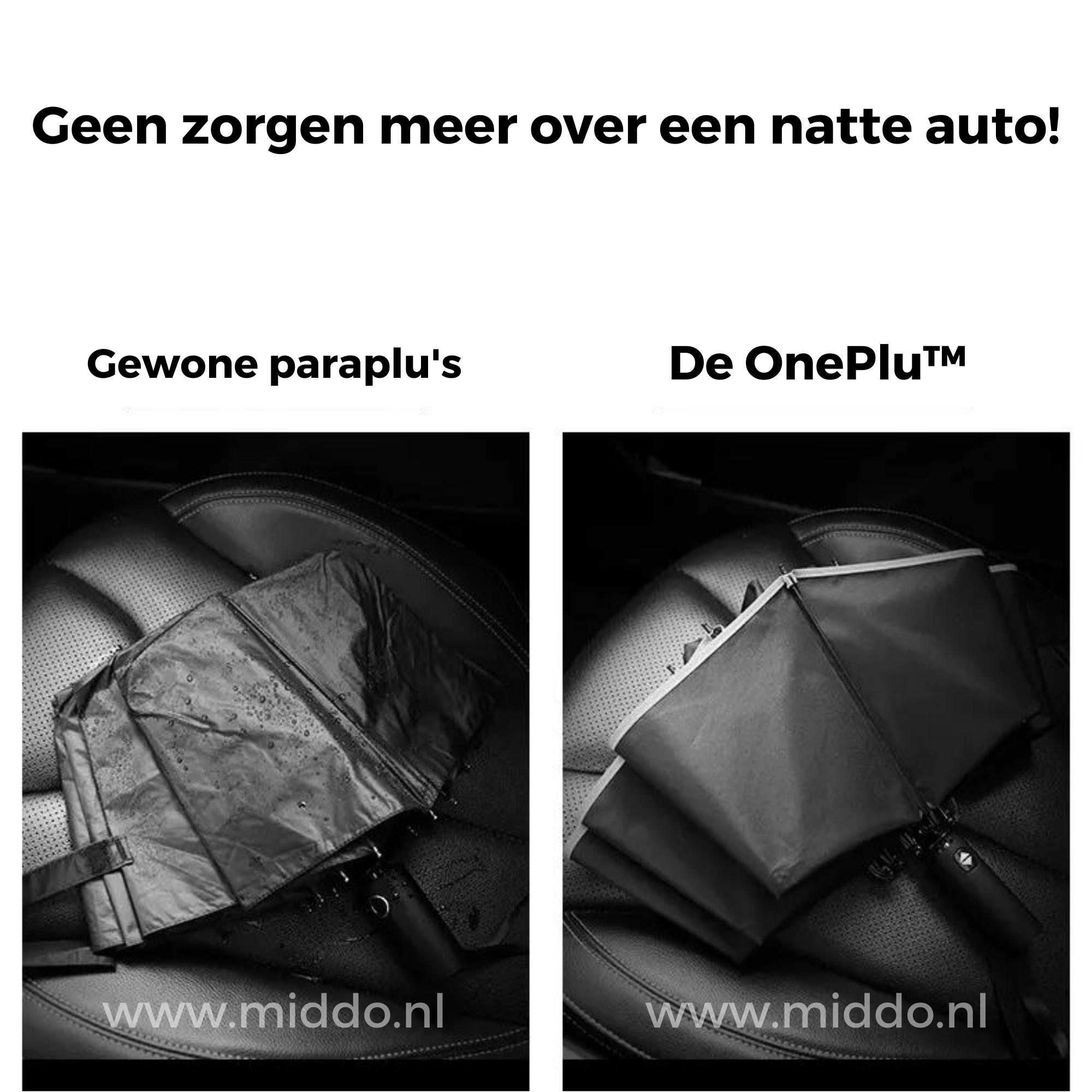 Vergelijking van gewone paraplu en OnePlu paraplu zonder natte auto-interieur
