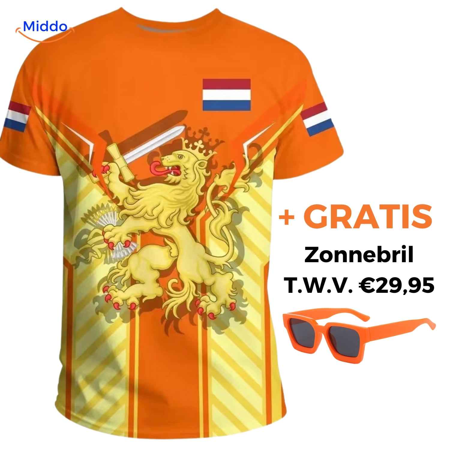 Optie 5 oranje t-shirt met gratis De Oranje Zonnebril www.middo.nlOptie 1 oranje t-shirt met gratis De Oranje Zonnebril www.middo.nl