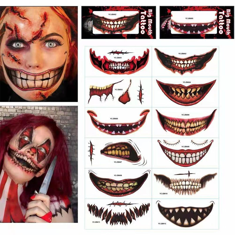 Close-up van diverse griezelige mond tattoos voor Halloween