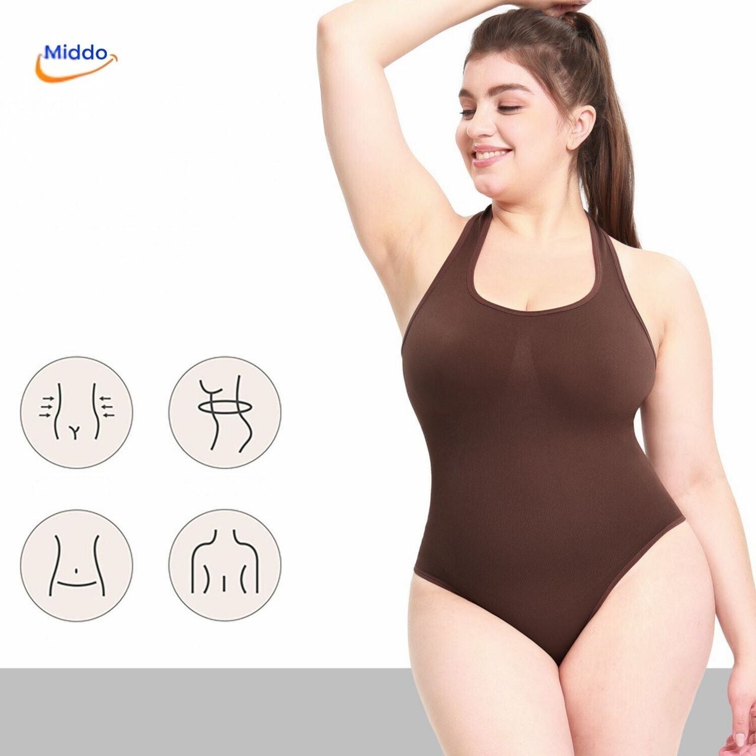 ShapelyFit body shapings bodysuit dames shapewear corset top body met dunne bandjes Bruin middo