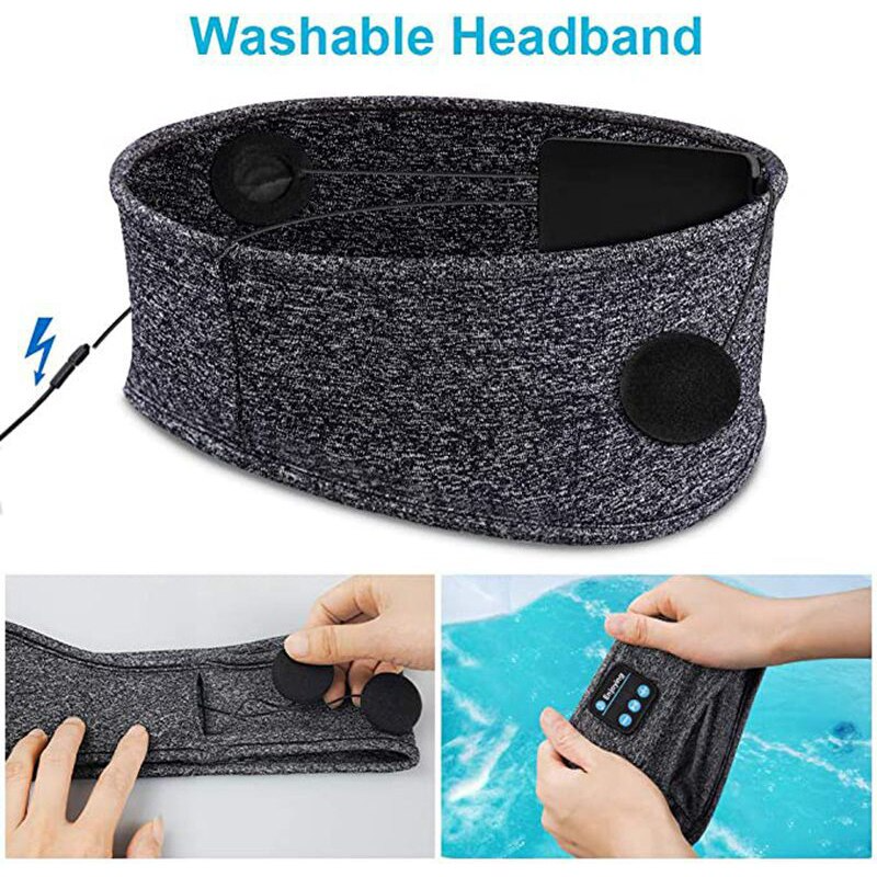 Sleepband grijs wasbare headband met Bluetooth en bedieningselementen