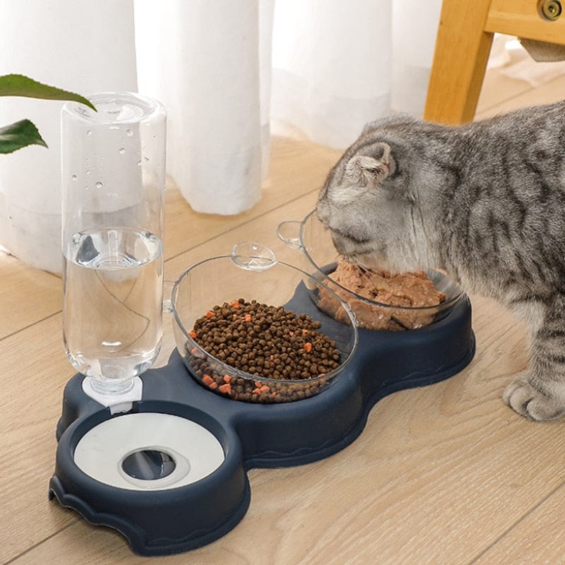 Kat eet droogvoer en natvoer uit TripleFeeder voedertray.