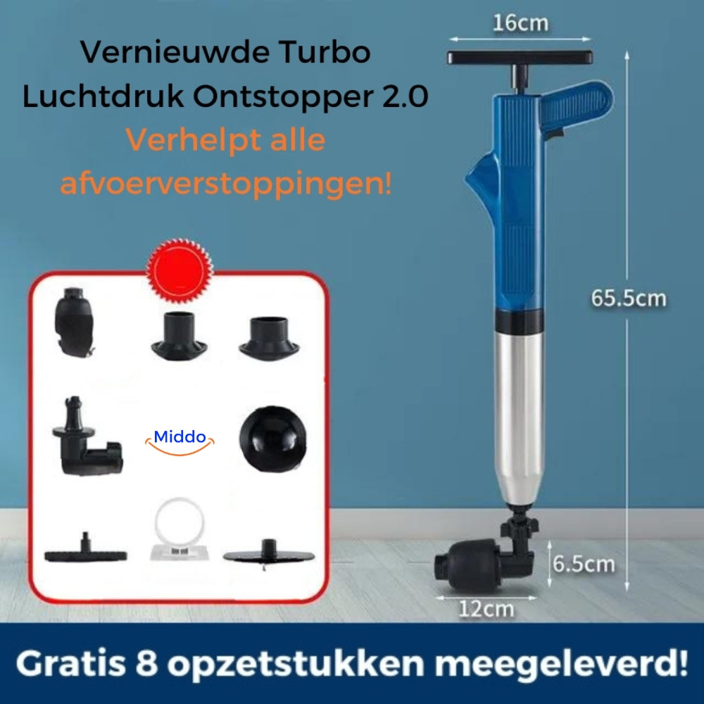 Turbo Luchtdruk Ontstopper blauw model in gebruik