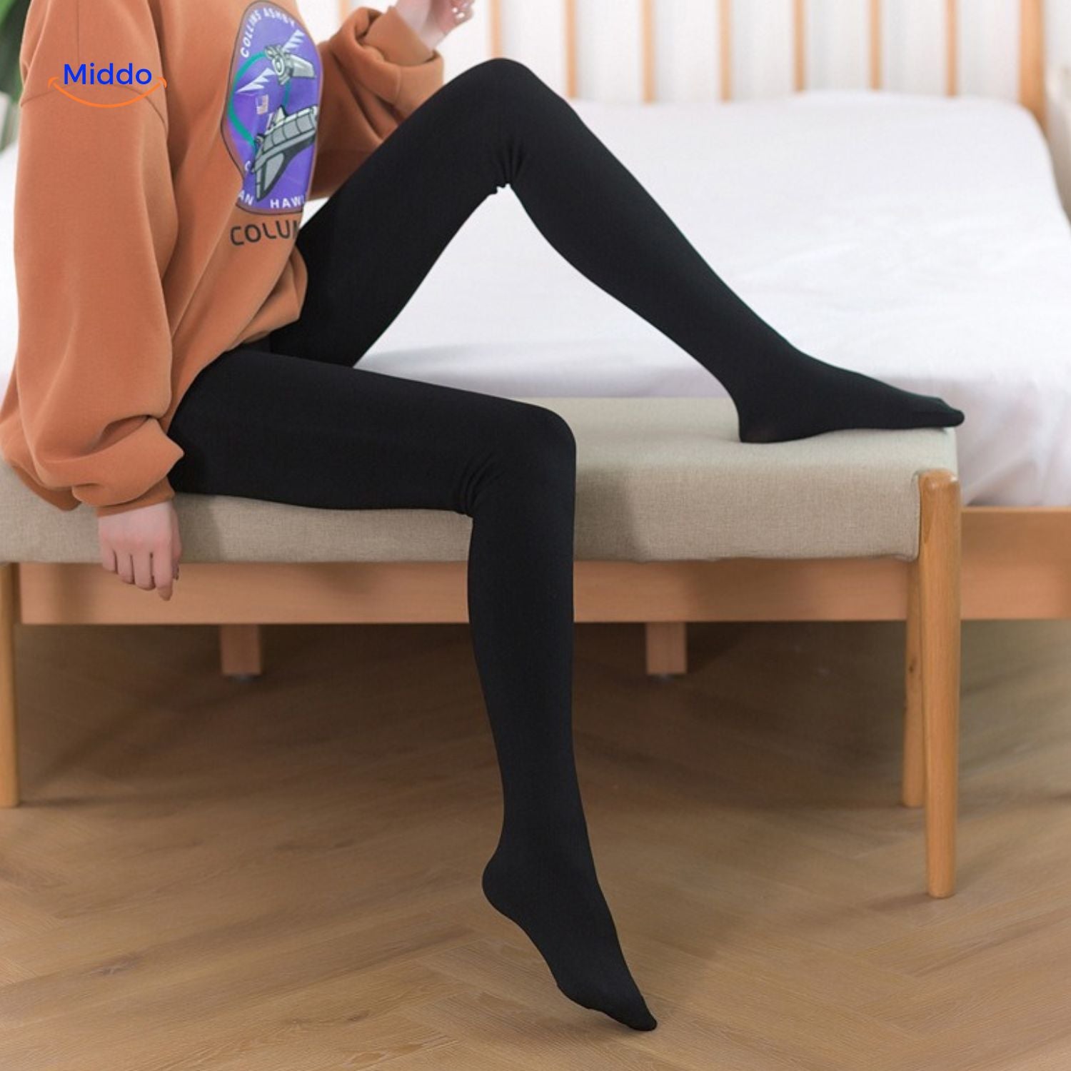 VelvetLegs Pantyhoses Beige en Zwart Thermische Fleece Voering Tights Ongerold