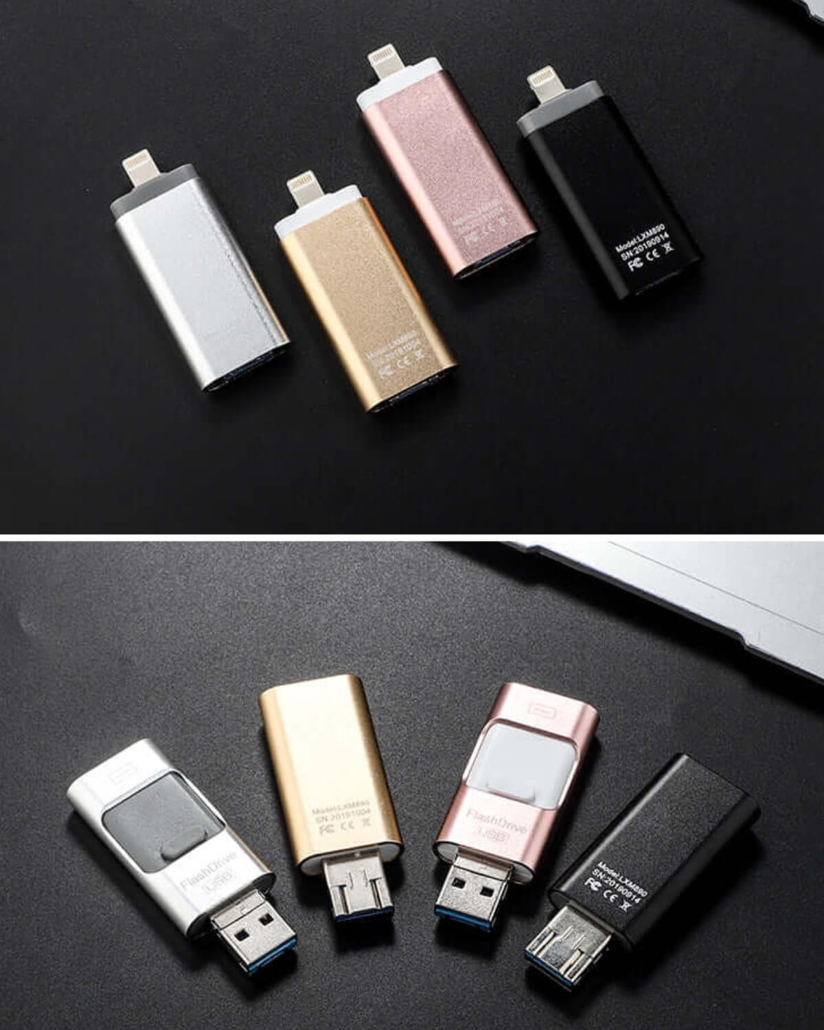 4 kleuren 4 in 1 flashdrives. Oplossing voor volle telefoons.