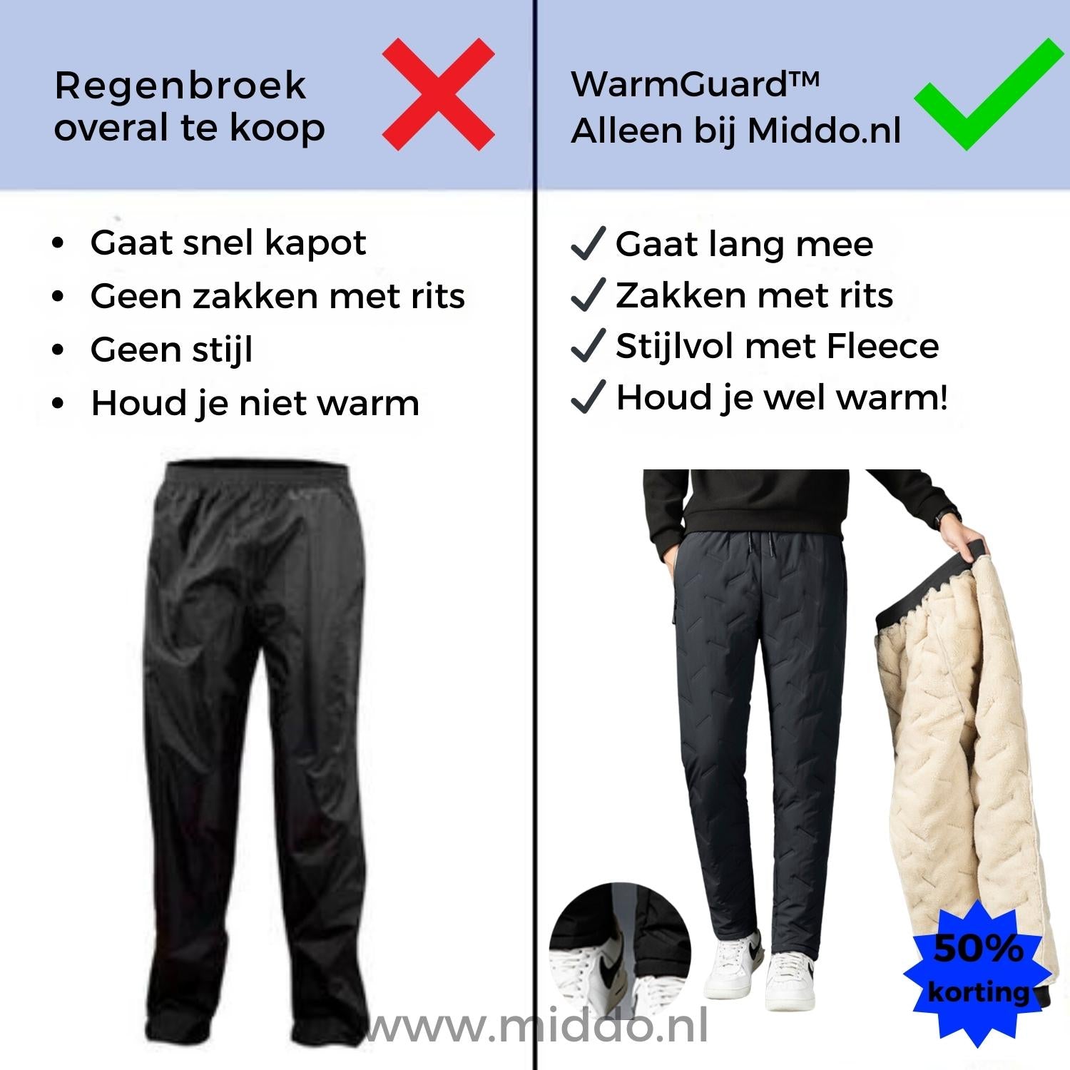 Vergelijkingstabel regenbroek en WarmGuard thermo broek