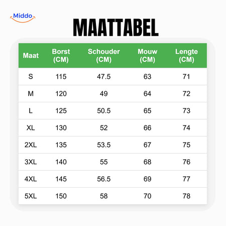 WinterFlex Herenjas maattabel