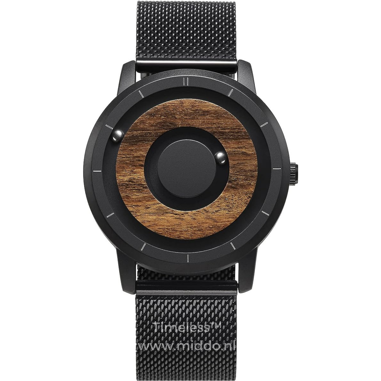 Magnetique horloge met houten wijzerplaat en band