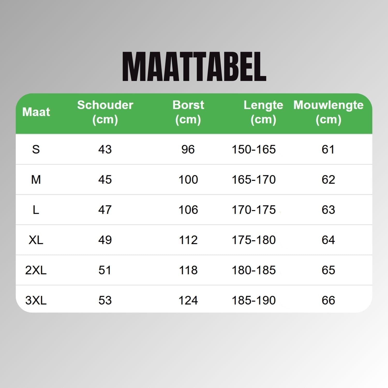 boss flexx trainingspak Maattabel