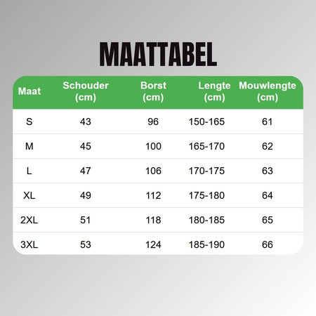 boss flexx trainingspak Maattabel