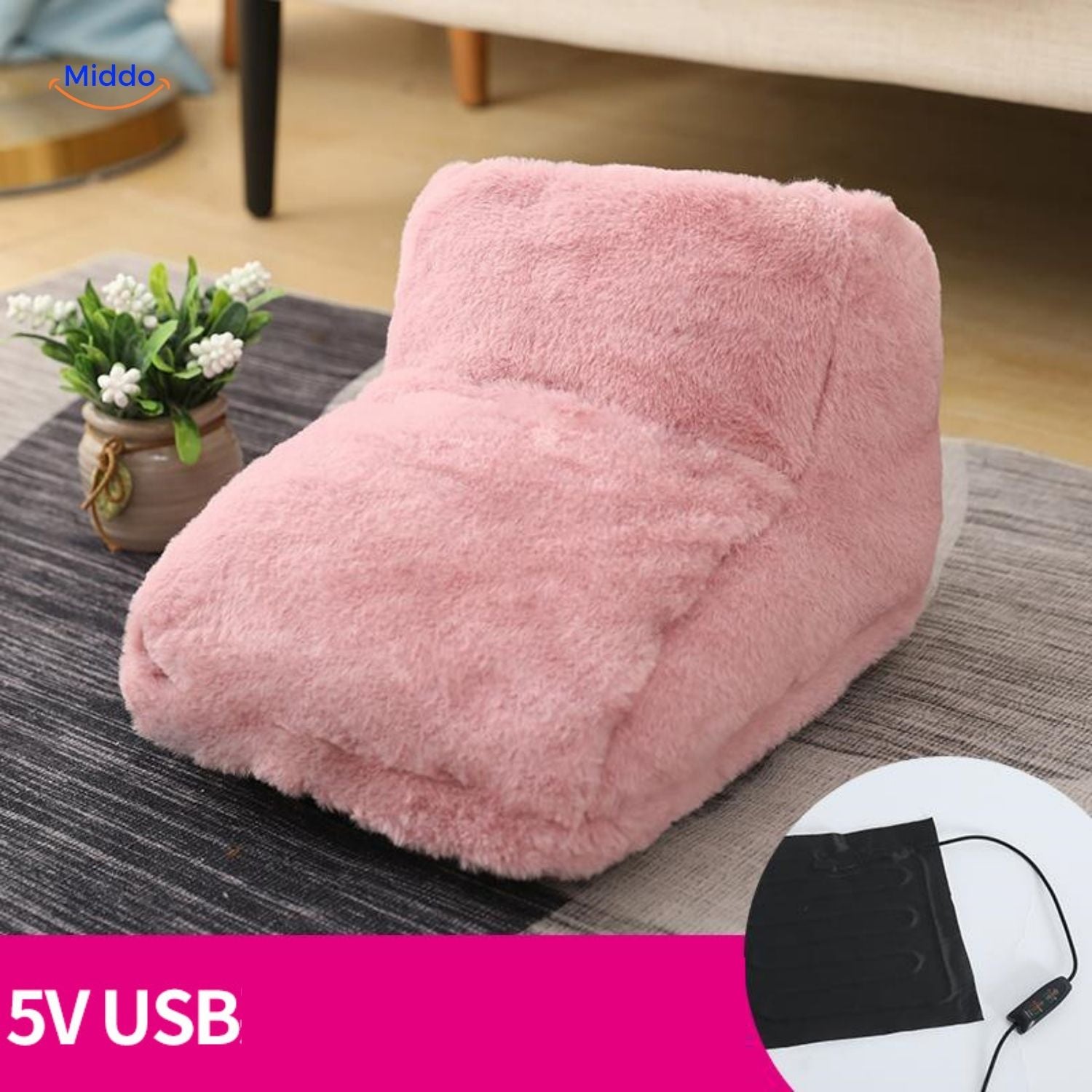 cozypaws voetverwarmer in lichtroze met usb aansluiting