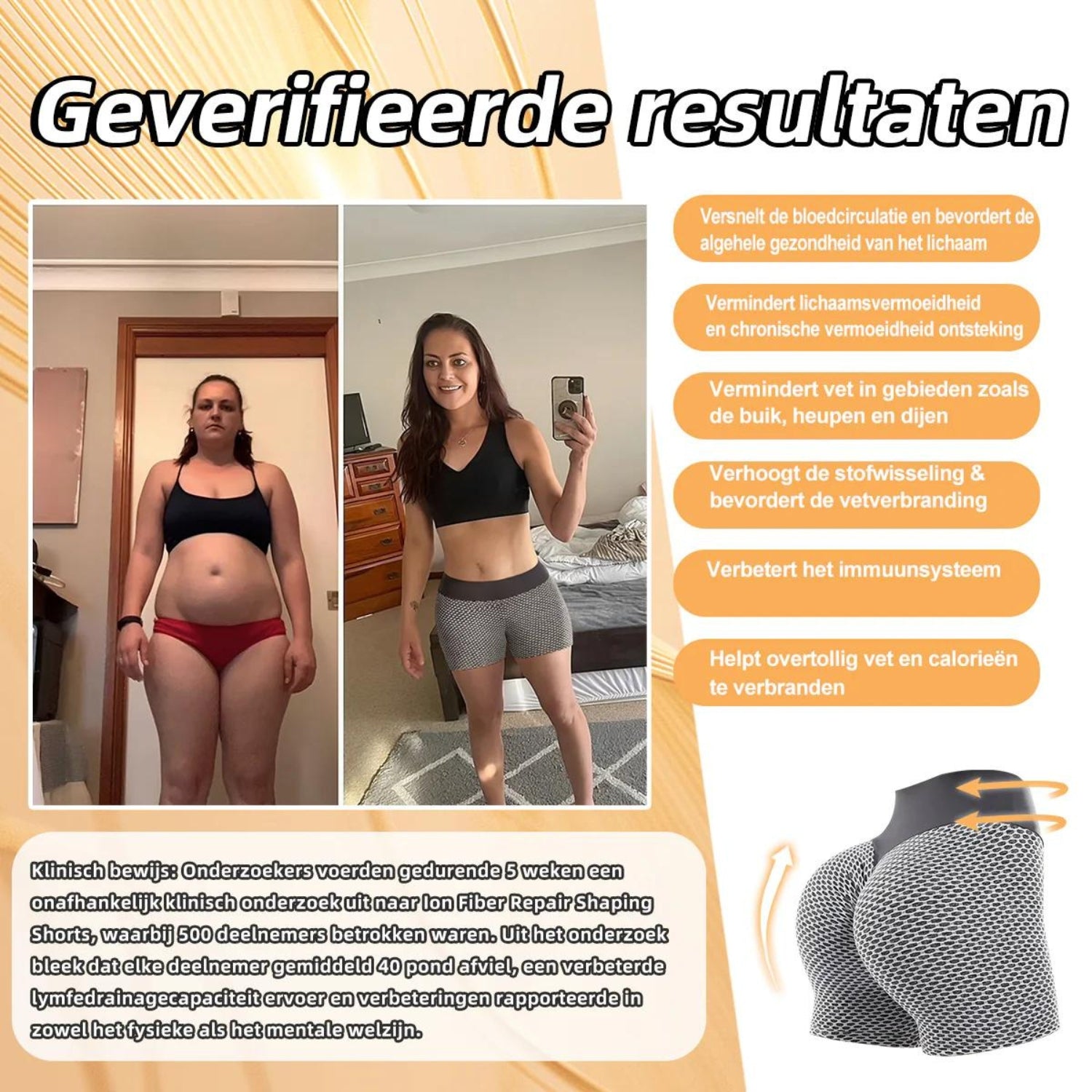 Geverifieerde resultaten van IceSilk™ Shaping Shorts voor en na