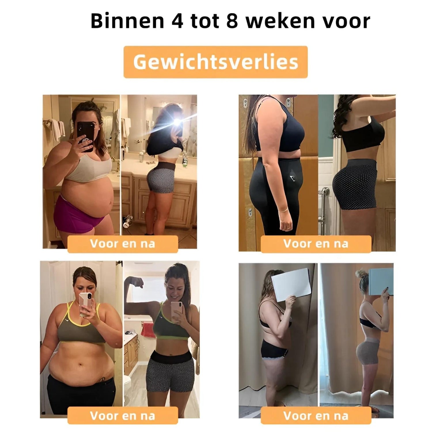 Gewichtsverliesvoortgang in 4 tot 8 weken met Ice Silk™ Shaping Shorts