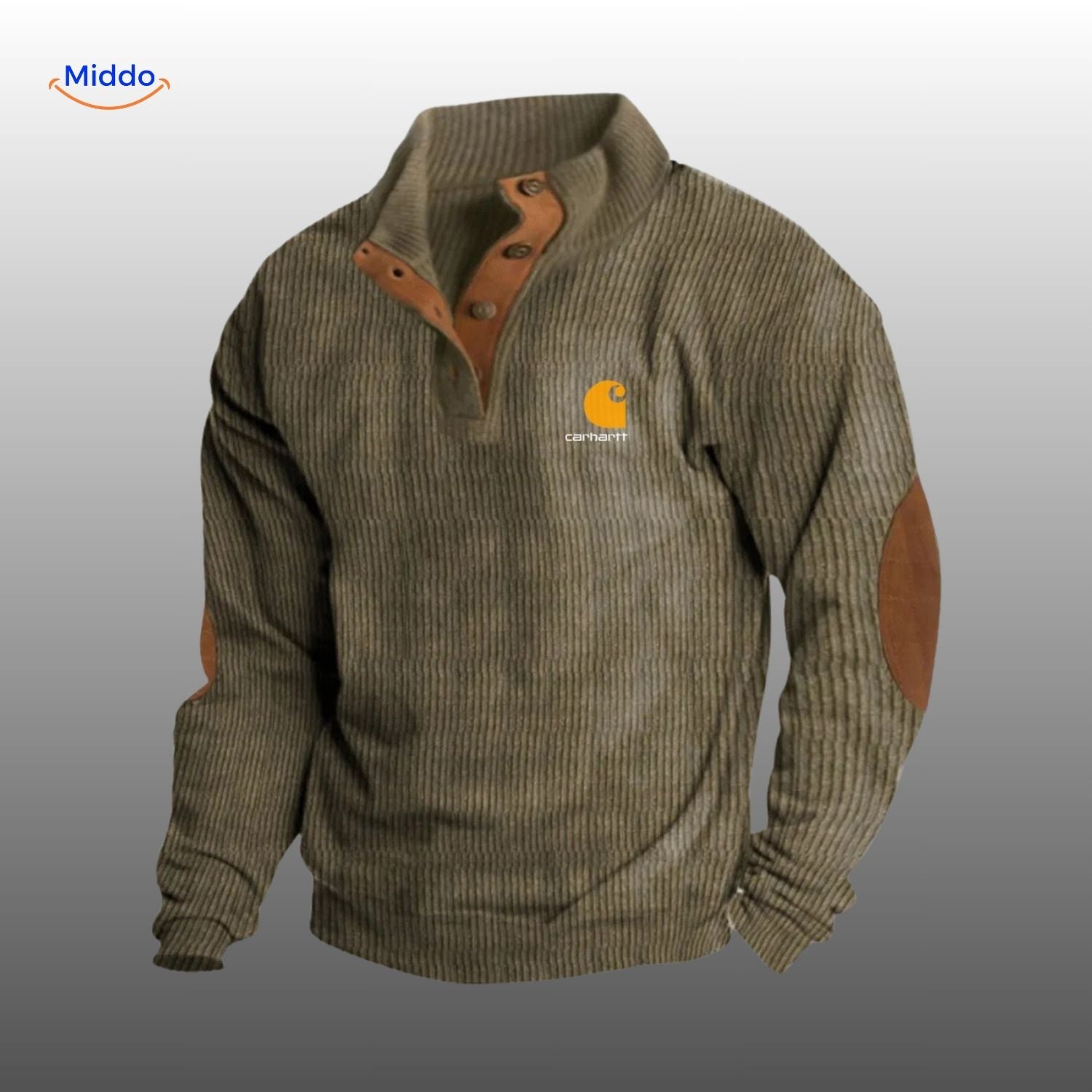 indie wear corduroy trui donkerolijf met bruin accenten www.middo.nl