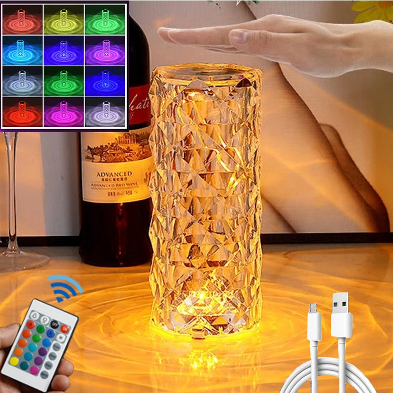 Kristallen tafellamp met 16 aanpasbare kleuren en 3D-technologie