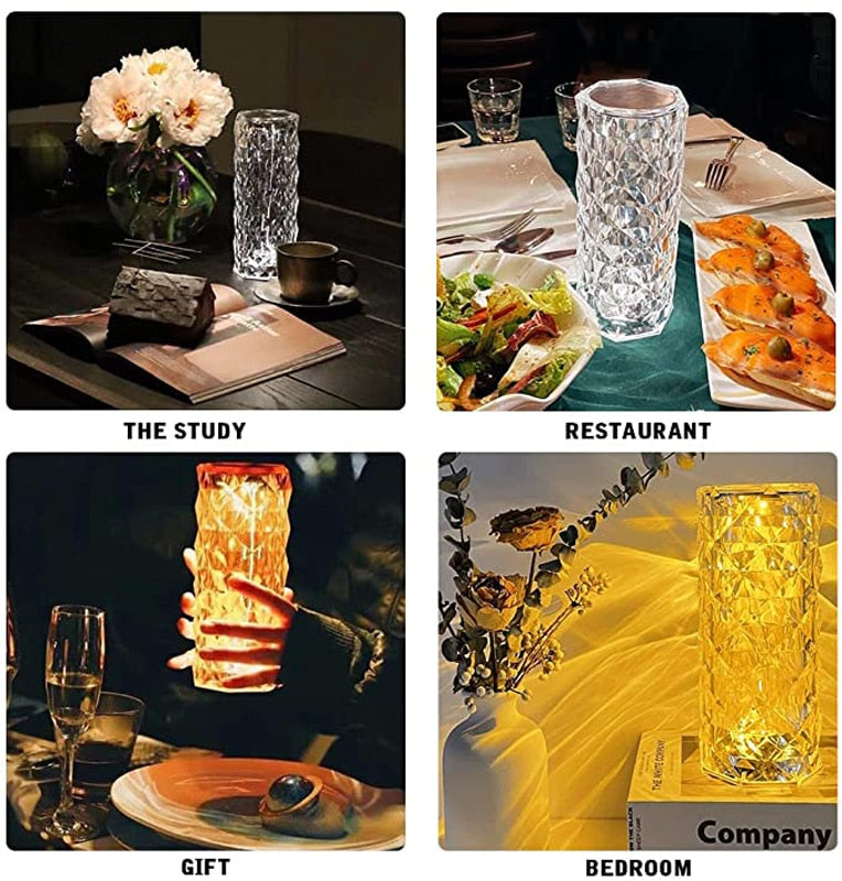 Luxe kristallen tafellamp die een romantische sfeer creëert.