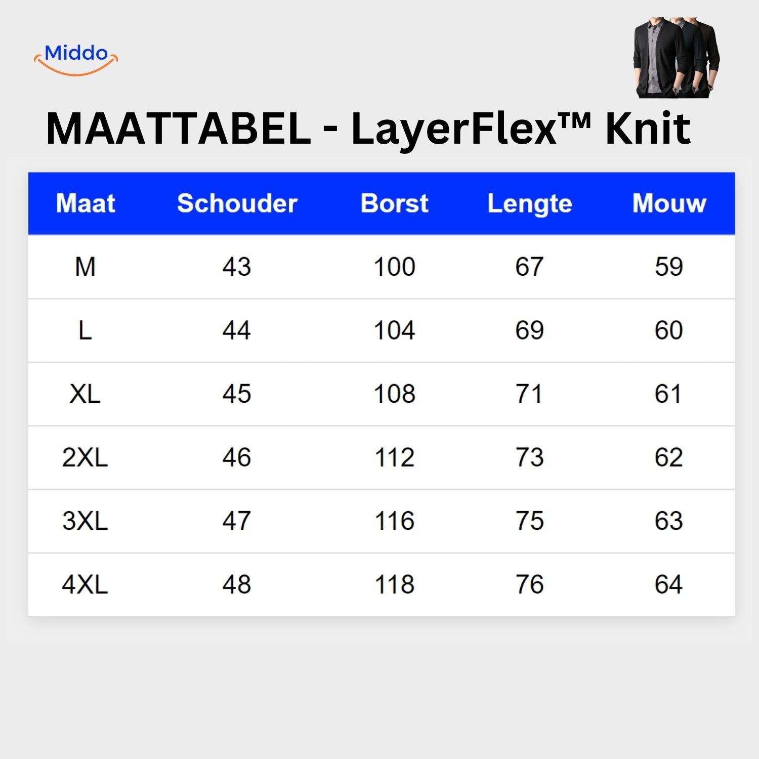 layerflex knit 2 in 1 overhemd slim uiterlijk comfort maattabel