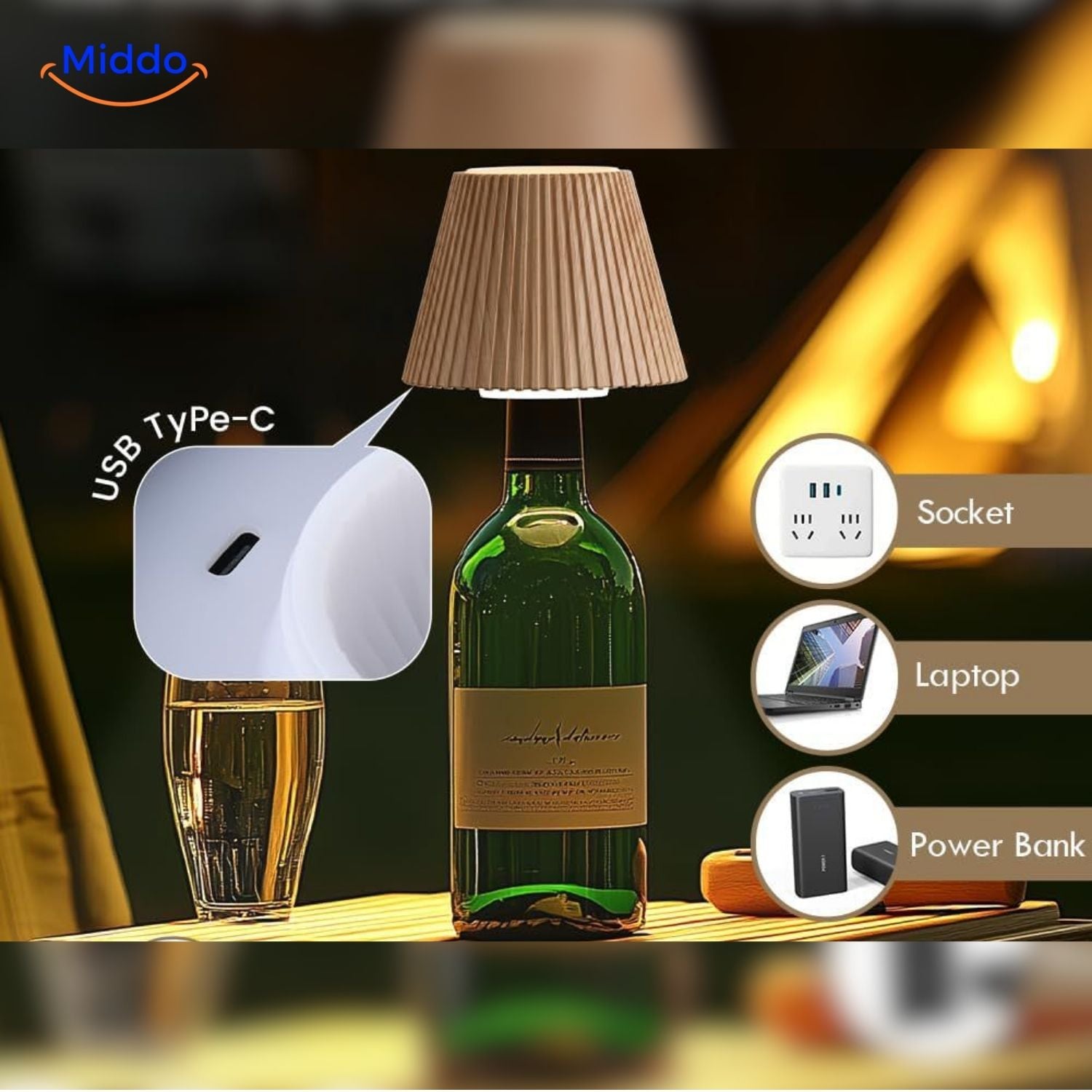 lumavino lamp usb c oplaadbare led lamp wijnfles middo.nl