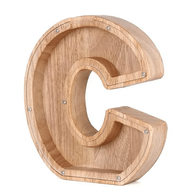 Houten alfabet spaarpot letter C voor kinderen en decoratie.